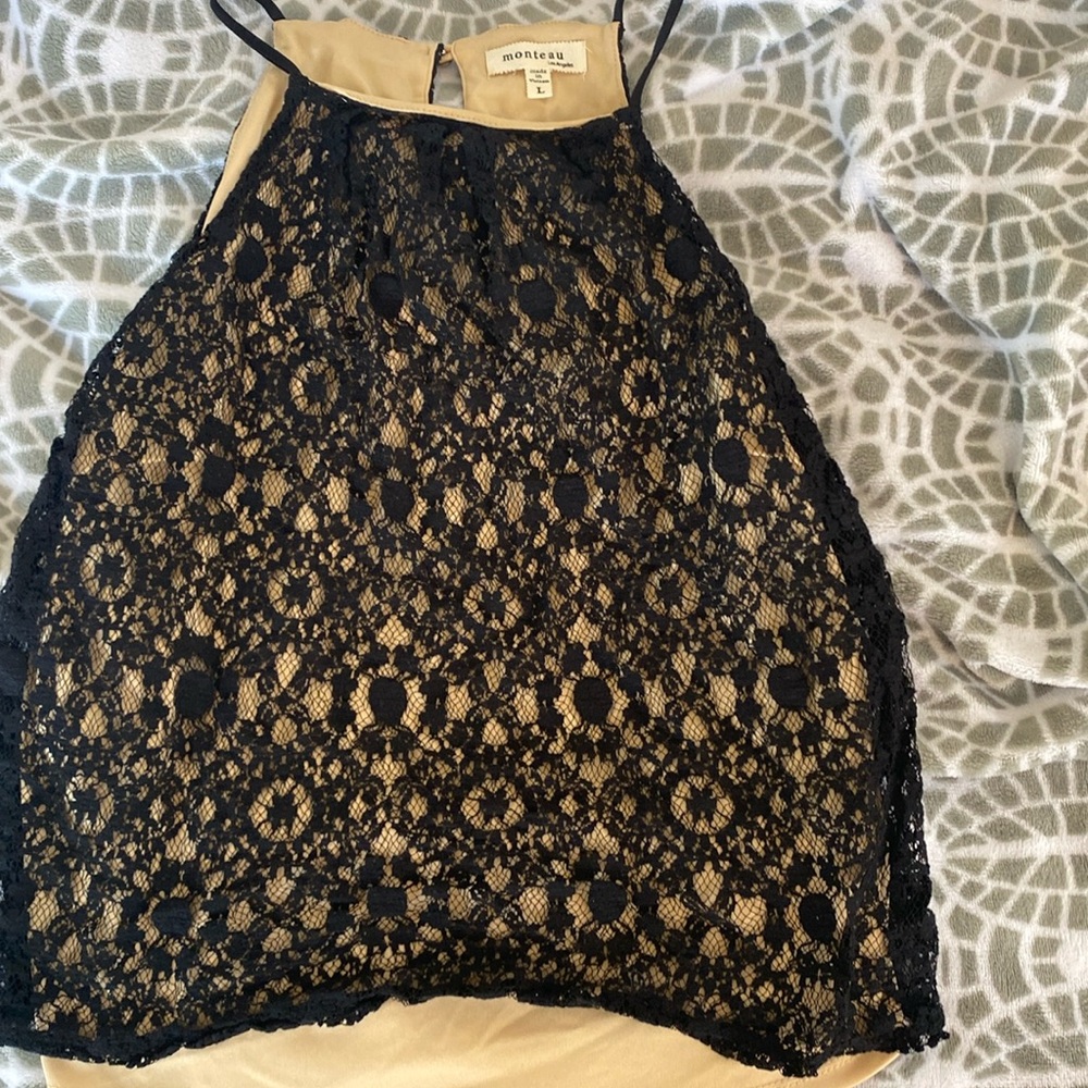 Nude top with black lace